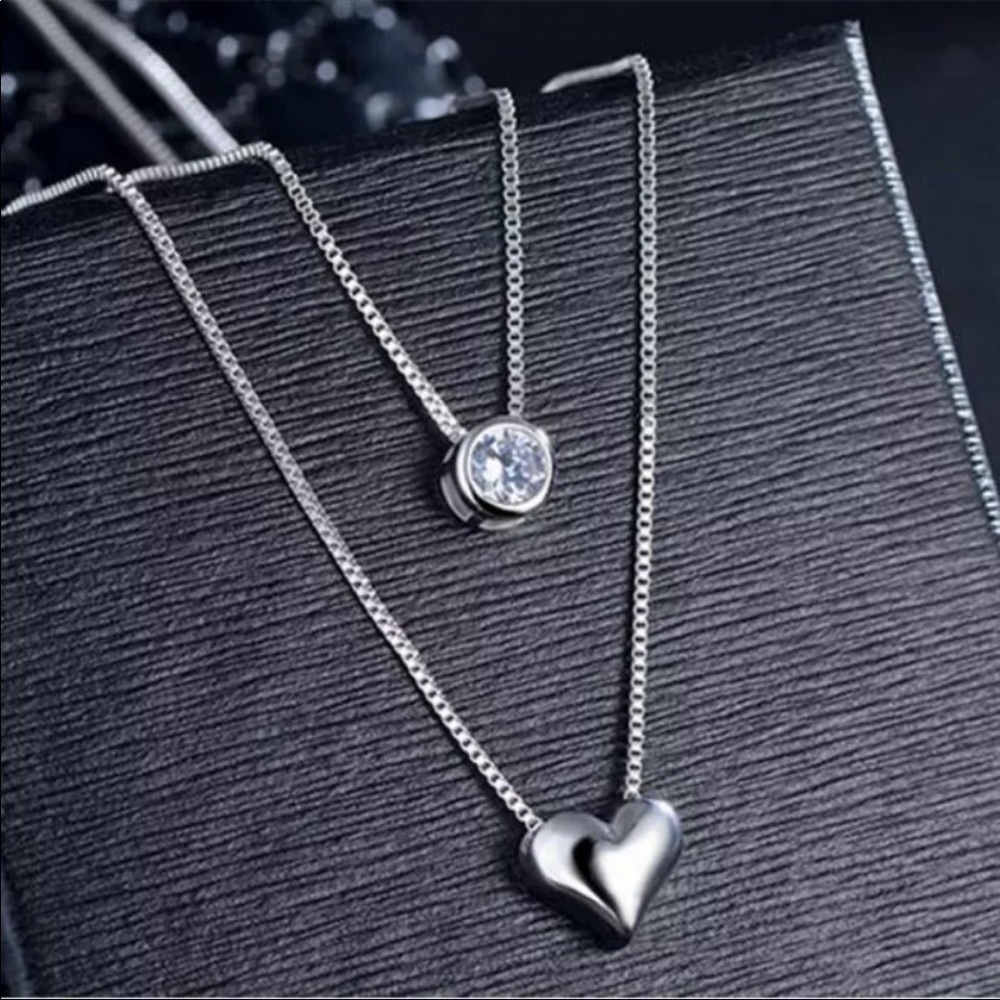 💎NEW 925 Sterling Silver Diamond Heart Necklace